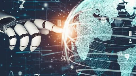 Futuristic robot artificial intelligence revolutionary AI technology concept Stock Illustration