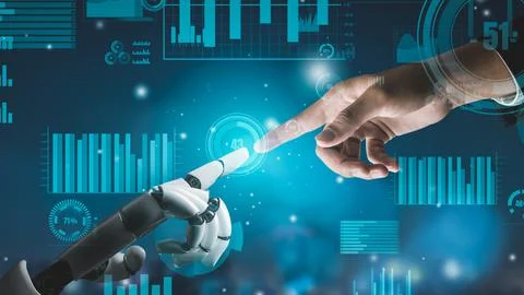 Futuristic robot artificial intelligence revolutionary AI technology concept Stock Illustration