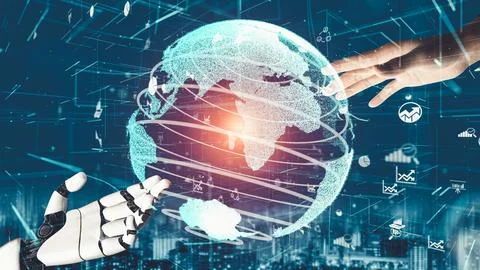 Futuristic robot artificial intelligence revolutionary AI technology concept Stock Illustration