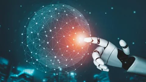 Futuristic robot artificial intelligence revolutionary AI technology concept Stock Illustration