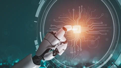 Futuristic robot artificial intelligence revolutionary AI technology concept Stock Illustration