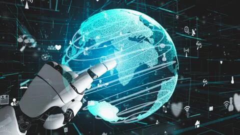 Futuristic robot artificial intelligence revolutionary AI technology concept Stock Illustration