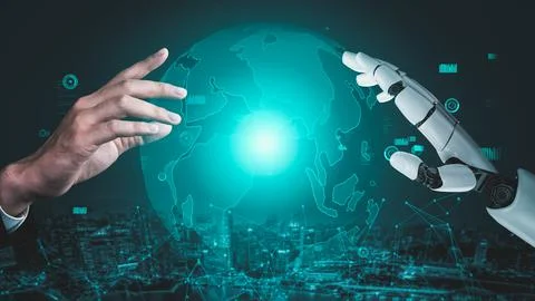 Futuristic robot artificial intelligence revolutionary AI technology concept Stock Illustration