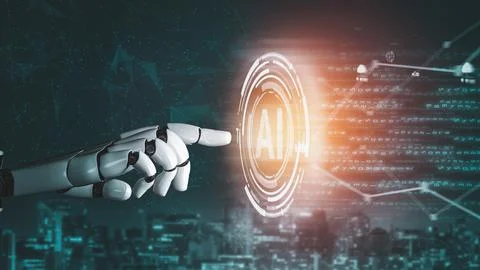 Futuristic robot artificial intelligence revolutionary AI technology concept Stockillustratie