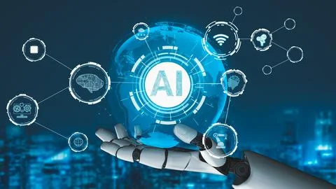 Futuristic robot artificial intelligence revolutionary AI technology concept Stock Illustration
