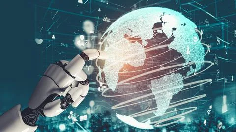 Futuristic robot artificial intelligence revolutionary AI technology concept Illustrazione stock