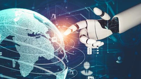 Futuristic robot artificial intelligence revolutionary AI technology concept Stockillustratie