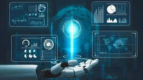 Futuristic robot artificial intelligence revolutionary AI technology concept Stock Illustration