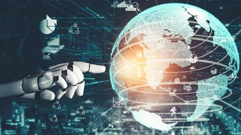 Futuristic robot artificial intelligence revolutionary AI technology concept Stock Illustration