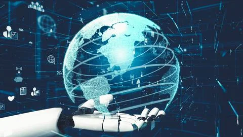 Futuristic robot artificial intelligence revolutionary AI technology concept Stock Illustration