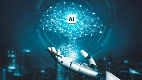 Futuristic robot artificial intelligence revolutionary AI technology concept Stockillustratie