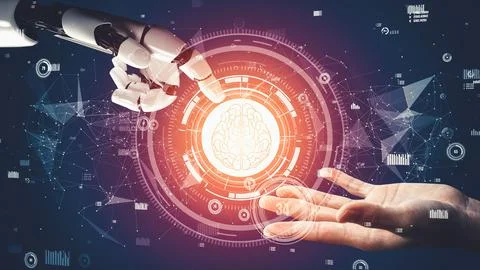 Futuristic robot artificial intelligence revolutionary AI technology concept Stock Illustration