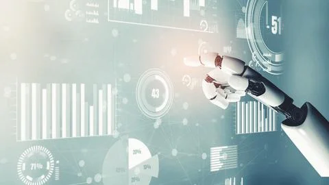 Futuristic robot artificial intelligence revolutionary AI technology concept Illustrazione stock