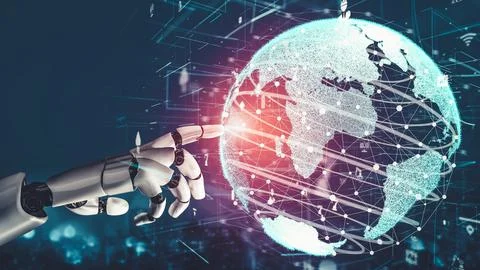 Futuristic robot artificial intelligence revolutionary AI technology concept Illustrazione stock