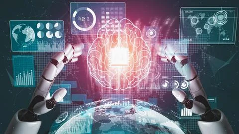 Futuristic robot artificial intelligence revolutionary AI technology concept Stockillustratie