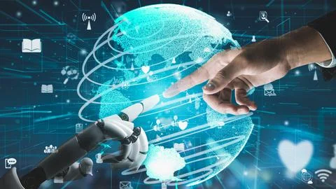 Futuristic robot artificial intelligence revolutionary AI technology concept Stock Illustration