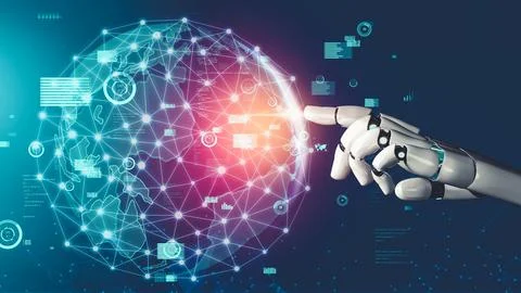 Futuristic robot artificial intelligence revolutionary AI technology concept Stock Illustration