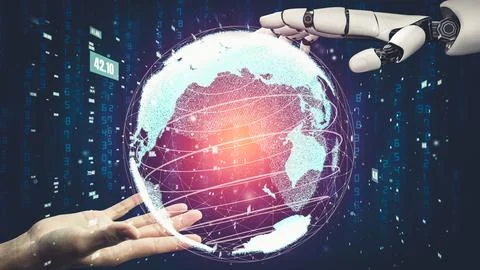 Futuristic robot artificial intelligence revolutionary AI technology concept イラスト素材