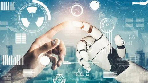 Futuristic robot artificial intelligence revolutionary AI technology concept Stock Illustration