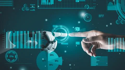Futuristic robot artificial intelligence revolutionary AI technology concept Stock Illustration