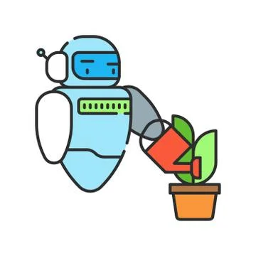 Futuristic robot automation to increase efficiency color line icon. Checking  Illustrazione stock