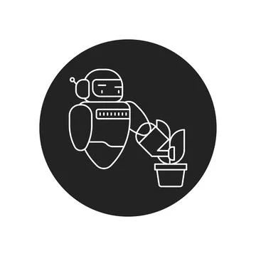 Futuristic robot automation to increase efficiency black glyph icon. Checking Stock Illustration