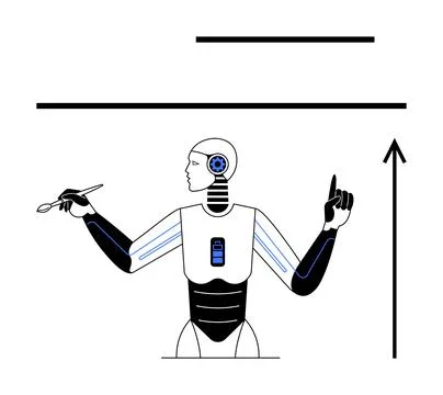Futuristic Robot Balancing Artistic Creativity and Technological Innovation Stock Illustration