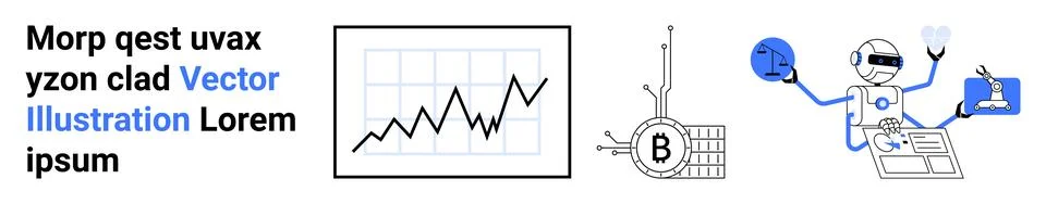 Futuristic Robot with Bitcoin Circuit, Graph, and Technology Interface Stock Illustration