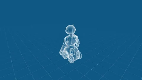 Futuristic Robot Blueprint in Digital Grid Background Visualization Stock Footage 342203367