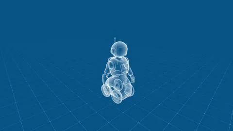 Futuristic Robot Blueprint on a Digital Grid Background Ilustração Stock