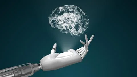 Futuristic robot with brain artificial intelligence concept Illustrazione stock