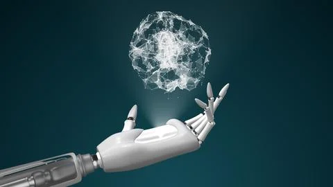 Futuristic robot with brain artificial intelligence concept Illustration