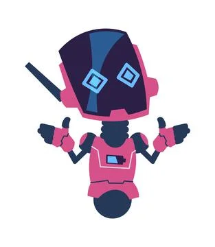 Futuristic robot. Cartoon cute android character in pink colors, scientific Stock Illustration
