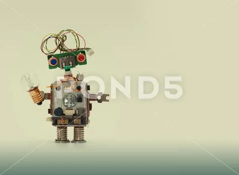 Futuristic robot concept with electrical wire hairstyle. Circuits socket chip Stock Photos