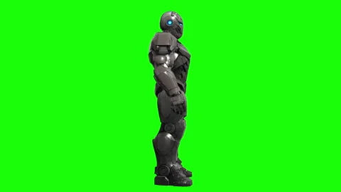 Futuristic Robot Cyborg Figure Rotating on Green Screen for Sci-Fi and Tech.. Stock Footage 316030203