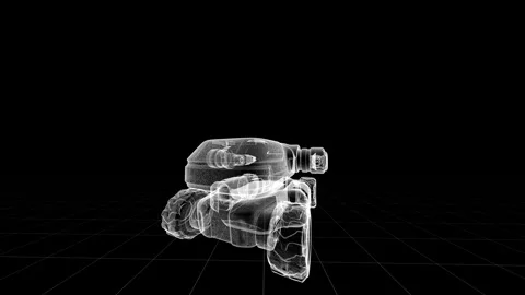 Futuristic Robot Design in Wireframe Over Black Background with Geometric Gri 库存影片 339129759
