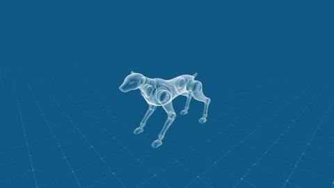 Futuristic Robot Dog Design in 3D Wireframe on Grid Background Technology C.. Stock Footage 342229971