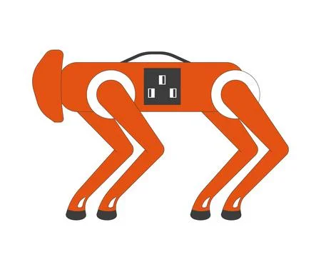 Futuristic robot dog with integrated power socket 2D cartoon object Stock Illustration