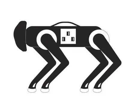 Futuristic robot dog with integrated power socket 2D line object Illustrazione stock
