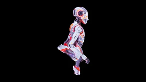 Futuristic Robot in Dynamic Motion on Black Background Stock Footage 339053866
