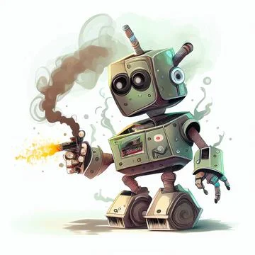 Futuristic, Robot with e-cigarette Stock Illustration
