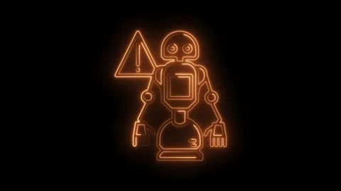 Futuristic robot error neon glowing outline on black background technology .. Stock Footage 316672935