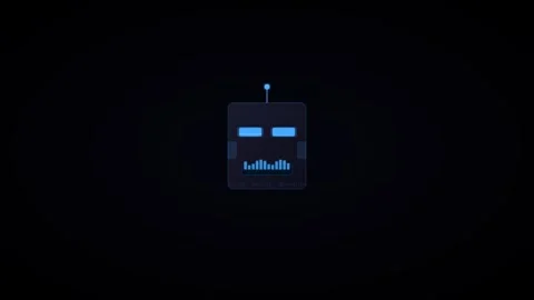 Futuristic Robot Face with Digital Display and Blue Lights Animation Stock Footage 340365088