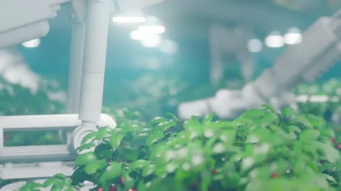 Futuristic robot farm in action. Concept of robotic farming, ai, agriculture Stock-Footage 206308390