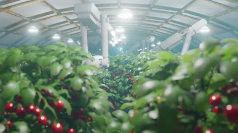 Futuristic robot farm in action. Concept of robotic farming, ai, agriculture Stock Footage 206308452