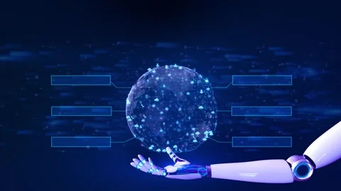Futuristic Robot hand Digital Globe HUD Interface Big Data Technology Background Stock Footage 341892440