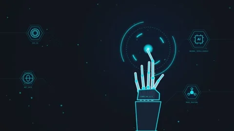 Futuristic robot hand interacting with digital interface showing cybernetic.. Stock Footage 341220435