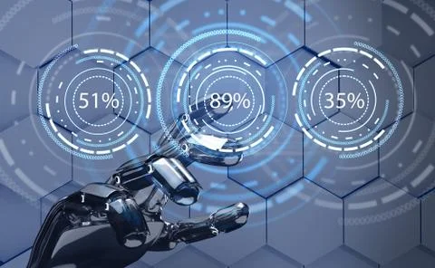 Futuristic robot hand pointing on loading circle ring. 3d rendering. Stock Illustration