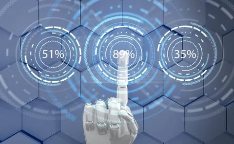 Futuristic robot hand pointing on loading circle ring. 3d rendering. Stock Illustration