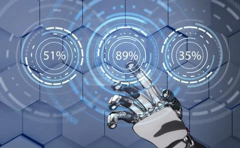 Futuristic robot hand pointing on loading circle ring. 3d rendering. Stock Illustration